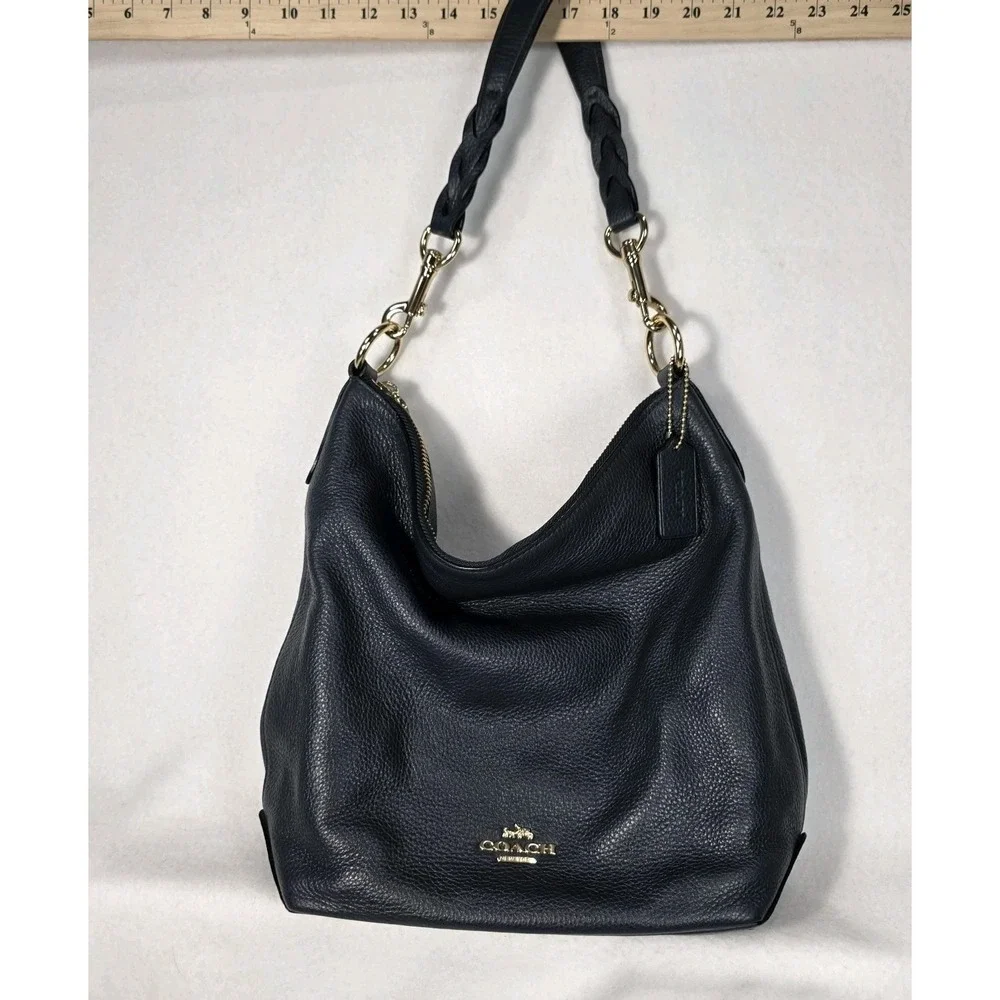 COACH ABBY Navy Blue Pebbled Leather Hobo Shoulder Duffle Bag Purse Tote F31507